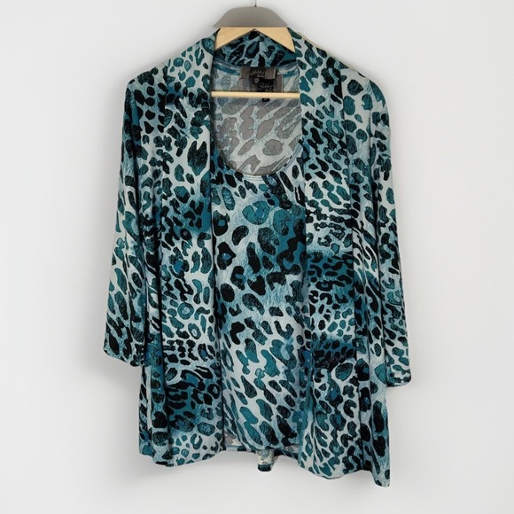 Slinky Brand Jackets & Blazers - Slinky Brand Womens Twinset Blue Travel Set Top M Animal Print Cardigan Tank